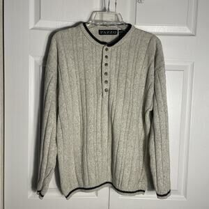 Vintage‎ Y2K Pazzo Sweater Men Large Beige Henley Ribbed Knit Contrasting Trim